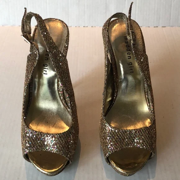 Madden Girl Shoes Heels Sparkly Gold Multi Colored SZ 8 - Picture 2 of 8